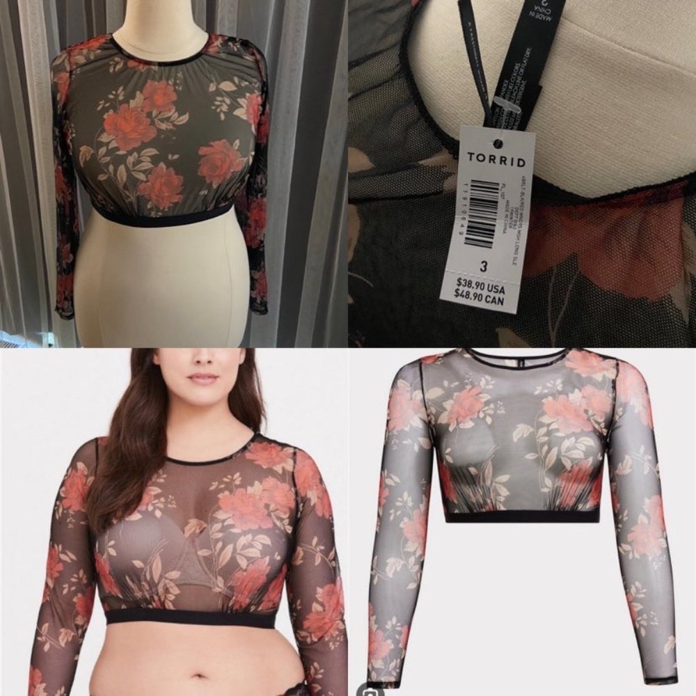 Torrid Floral Mesh Crop Top Size 3 NWT